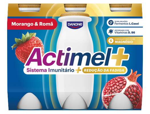 Leite fermentado l&iacute;quido meio gordo com morango e rom&atilde;. Com adi&ccedil;&atilde;o de magn&eacute;sio e vitaminas (B6, C e D).
Dever&aacute; ser consumido integrado num regime alimentar variado e equilibrado e num modo de vida saud&aacute;vel.