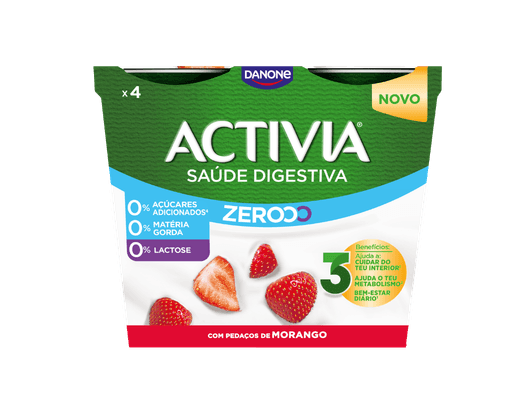 Ideal para qualquer momento, seja ao pequeno almo&ccedil;o ou para desfrutar nos lanches da manh&atilde; e da tarde. Activia 000% de Morango, com 0% a&ccedil;&uacute;cares adicionados, 0% lactose e 0% mat&eacute;ria gorda. Delicie-se com todo o sabor e milh&otilde;es de probi&oacute;ticos!
Benef&iacute;cios para a sa&uacute;de
Dever&aacute; ser consumido integrado num regime alimentar variado e equilibrado e num modo de vida saud&aacute;vel.
